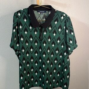 ModCloth Green Chevron Top with Black Collar